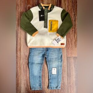 7 For All Mankind Zipper Fleece & Distressed Denim Set - Size 12 Months